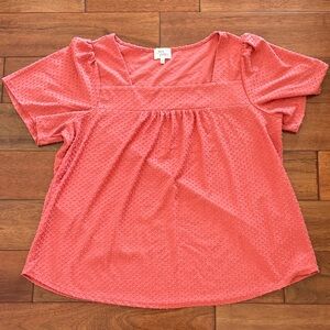 Ava James Size 2X Coral Textured Short Sleeve Top Square Neckline